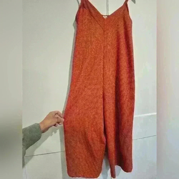 Eyeshadow Coral Pinstriped Jumpsuit - Picture 2 of 12